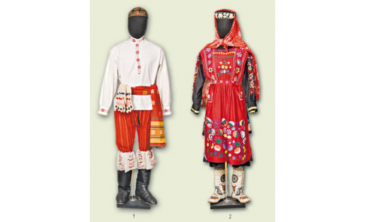 Традиционный татарский костюм: 1 — мужской, 2 — женский. Музей археологии и этнографии, Уфа..