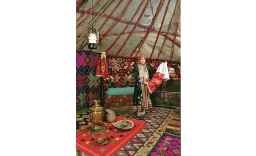 Башҡорт тирмәһенең традицион интерьеры. БР Милли музейы экспозицияһы