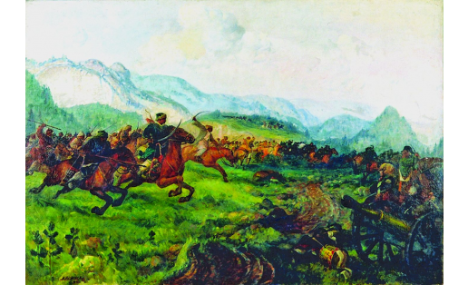 Бой Салавата с авангардом Михельсона. Худ. А.П.Лежнев, 1941. БГХМ.